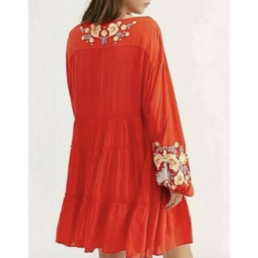 Free People Spell On You Poppy Red Floral Embroidered Peasant Dress Boho S $148 - Picture 3 of 8